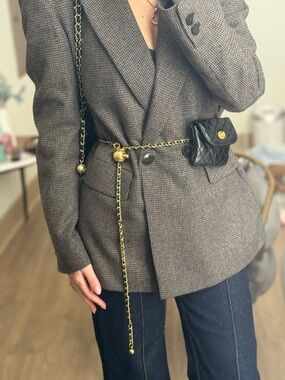 Quilted Mini Chain Belt Bag in Black with Gold Hardware